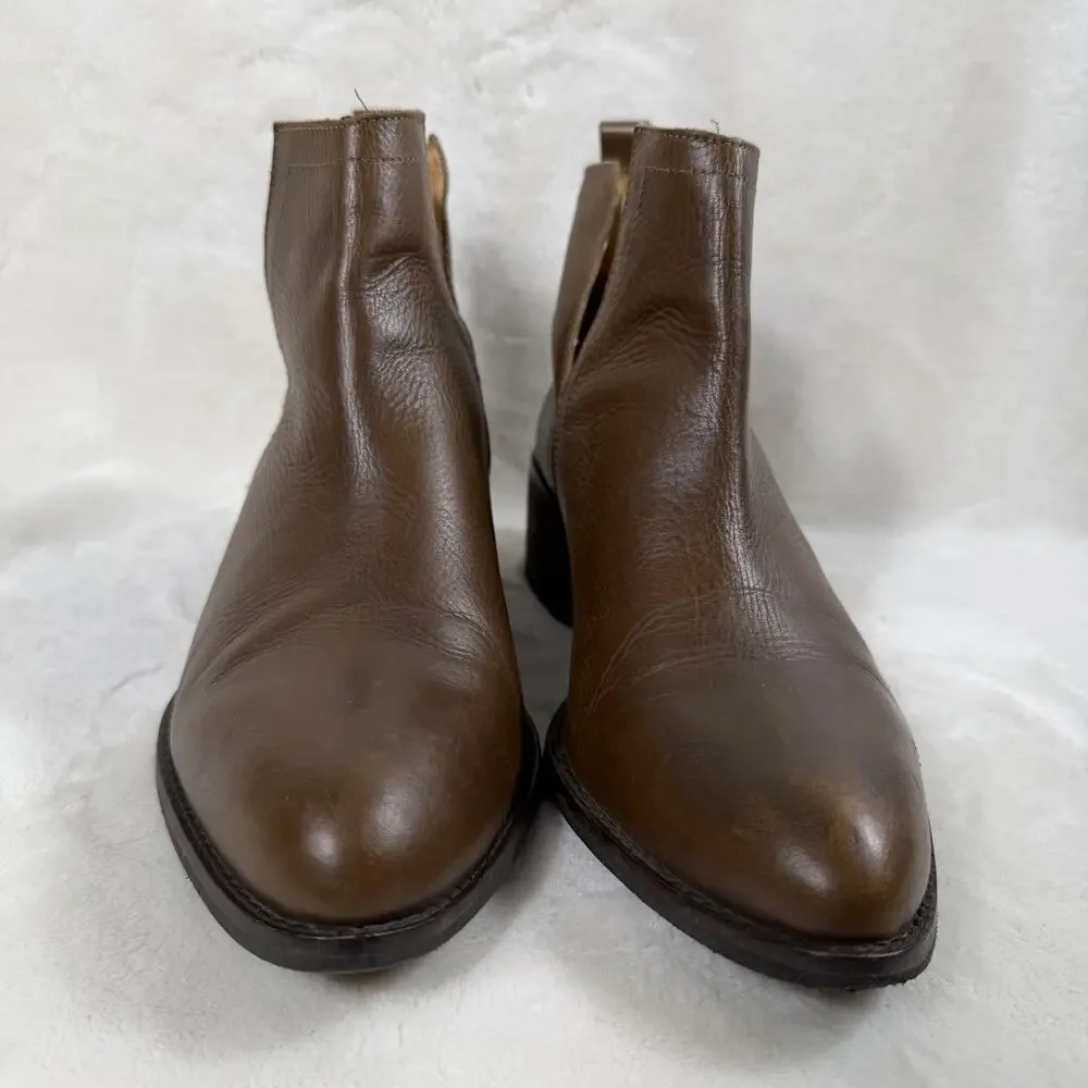 Diba Brown Leather Cutout Ankle Boots Women’s 9.5 Western Chelsea Block Heel